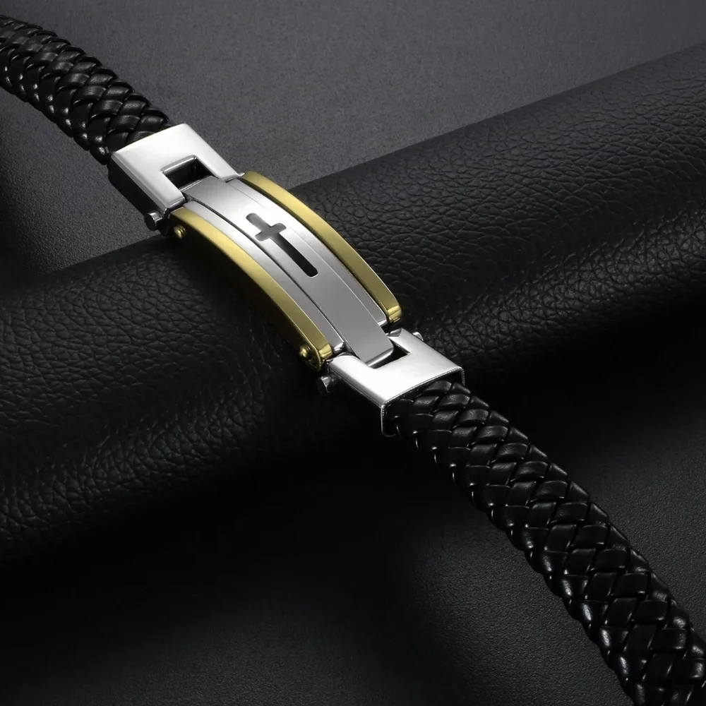 Black and Silver Bracelet with Gold Accent - Picture 1 of 5